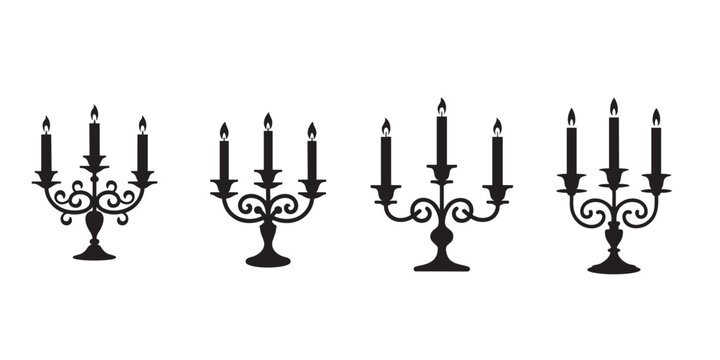 Elegant vintage candelabra with lit candles silhouette set vector Vector