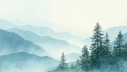 Winter Mountain Landscape &ndash; Snowy Forest, Cold Fog, Frosty Peaks, Sunset Light & Icy Nature Scenery in a Serene Winter View