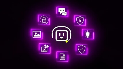 AI assistant chatbot, automation, innovation, big data, customer support, analytics and modern technology for business transformation. Businessman AI robot on virtual screen. 4k video - Powered by Adobe