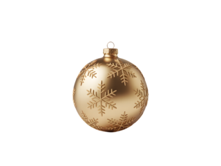 Elegant golden Christmas ornament with delicate snowflake patterns on a black background. Perfect festive holiday decoration for winter celebrations, New Year's, and seasonal designs.