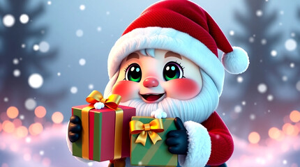 cute santa claus with gift box