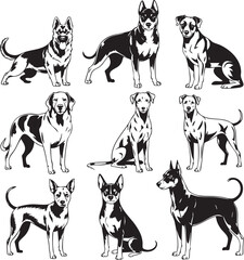 Dog breeds silhouette collection vector illustrations of adorable canine companions