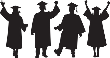 Graduation Celebration Silhouette of Students in Caps and Gowns Rejoicing