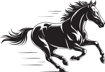 Powerful Horse in Motion Black and White Illustration Vector Art