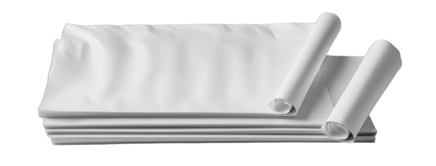 White clean fabric sheets rolled up for hygiene purposes