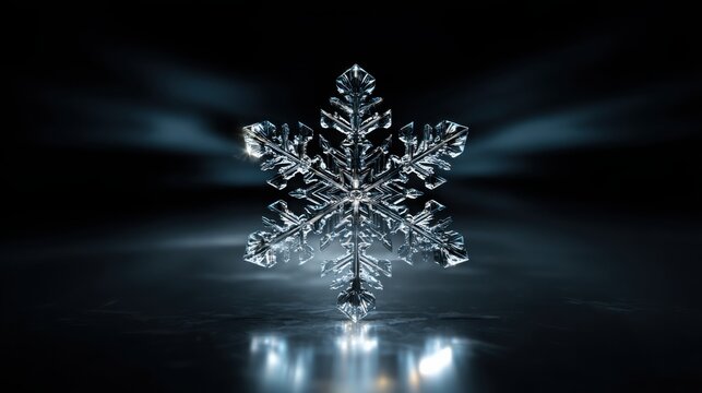 high detail snowflake in cyber style with geometric branching glowing edges on smooth black surface futuristic luxury fashion editorial hyper