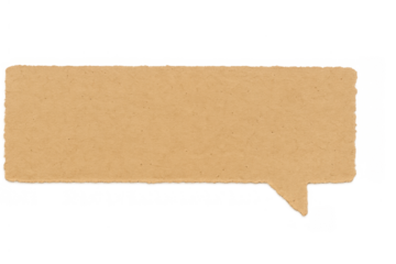 Craft brown paper speech bubble with torn edge texture and pointer for message notification, transparent background