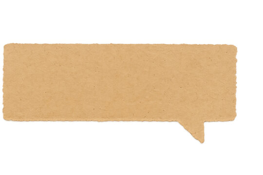 Craft brown paper speech bubble with torn edge texture and pointer for message notification, transparent background - Powered by Adobe