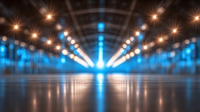 Illuminated Hall: A captivating futuristic hall glows with a radiant blend of light and color, highlighting the architectural grandeur of a modern space. 