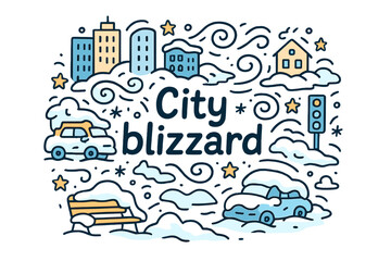 Fototapeta premium City Blizzard Doodle. City blizzard. Hand-drawn doodle illustration of City blizzard. strong wind swirls,