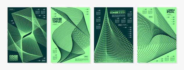 Modern green motion line fiber abstract cover set