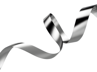 Silver metallic ribbon on black background, perfect for Christmas banners, holiday promotions & elegant event designs. Sophisticated graphic resource for festive celebrations, gift wrapping, awards