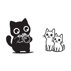 Black cat with camera photographing two white kittens vector