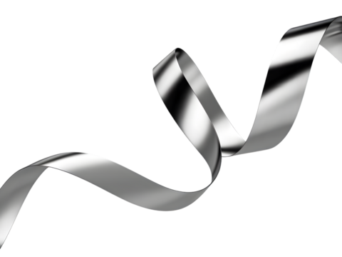 Silver metallic ribbon on black background, perfect for Christmas banners, holiday promotions & elegant event designs. Sophisticated graphic resource for festive celebrations, gift wrapping, awards