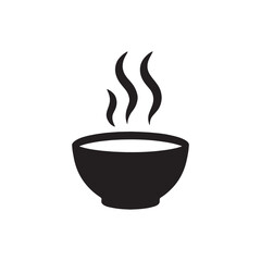 Black silhouette of a bowl with steam rising soup