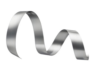 Elegant silver metallic ribbon flowing gracefully, creating a sleek, shiny, and modern decorative element. Perfect for design projects, banners, gifts, or luxury backgrounds, adding a touch of soph
