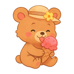 Fototapeta premium PNG Cute bear enjoying ice cream.