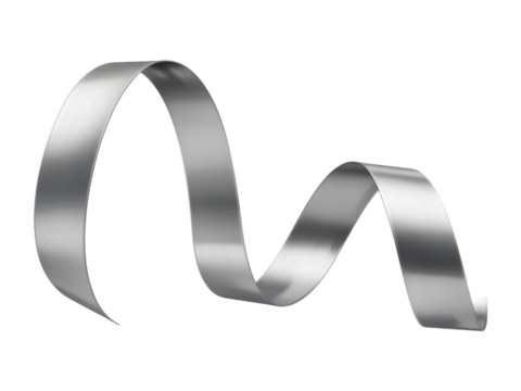 Elegant silver metallic ribbon flowing gracefully, creating a sleek, shiny, and modern decorative element. Perfect for design projects, banners, gifts, or luxury backgrounds, adding a touch of soph