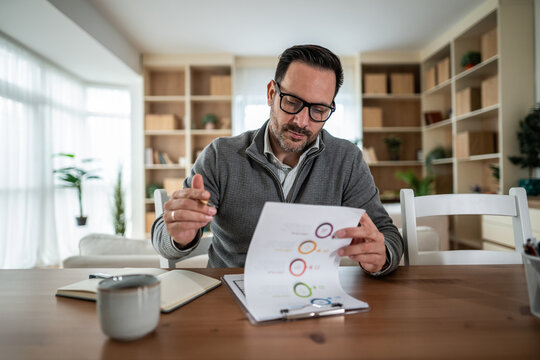 Man working from home reviewing business report data