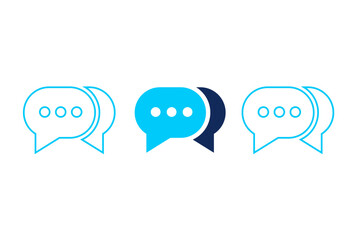 Chat Message Icons – Minimal Speech Bubble Set with Typing Dots in Blue Color for Communication, Conversation, Messaging App UI and Customer Support Design