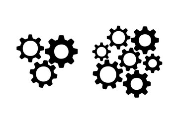 Gear Icons Set – Black Mechanical Cogwheel Symbol for Settings, Engineering, Machine Parts, System Configuration, and Industrial Technology UI Design