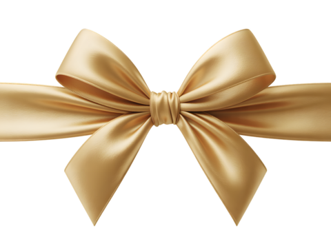 Elegant golden satin bow, perfect for luxurious gift wrapping, festive decorations, and celebratory designs. Ideal for Christmas banners, holiday promotions, special occasions, and upscale event in