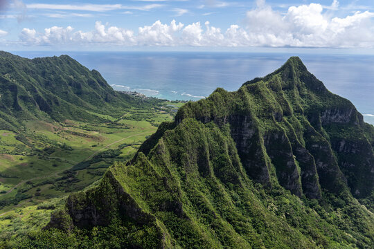 View of Green Mountain Ridges Meeting the Ocean