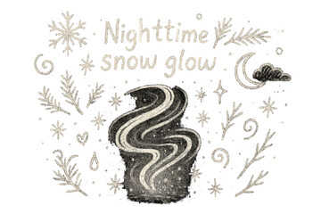 Fototapeta premium Nighttime Snow Glow. Nighttime snow glow. Hand-drawn doodle illustration of Nighttime snow glow. Central