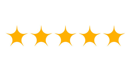 Five Yellow Spark Star Rating Icon with Minimal Flat Bright Review Symbols, Simple Feedback Score Design for UI, Web Interface and Customer Evaluation