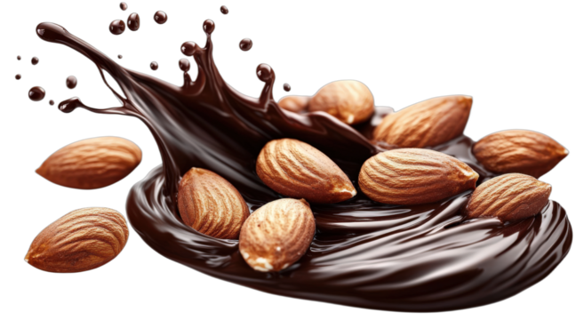 Delicious almonds with chocolate splash for a sweet treat