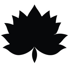 Silhouette of lotus leaf with multiple petals pointing upward in solid black tone