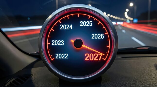 Yearly Progress Speedometer – Tracking Milestones from 2022 ,2023, 2024, 2025, 2026 and 2027