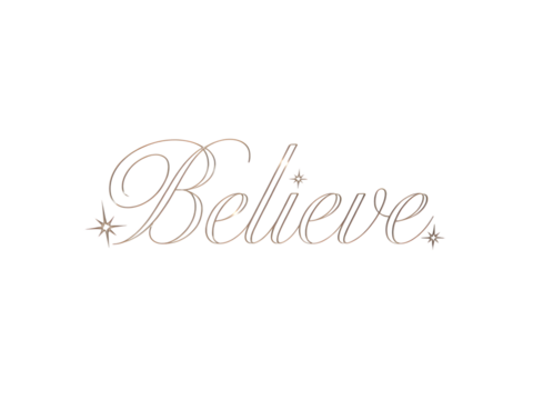 Elegant "Believe" script with festive stars on a black background. Perfect for Christmas, holiday designs, inspirational messages, and magical greetings. Spread hope and joy.