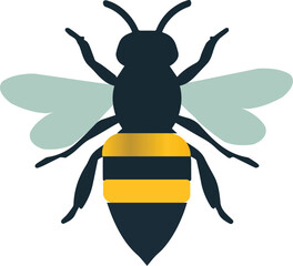 Stylized illustration of a black and yellow striped bee