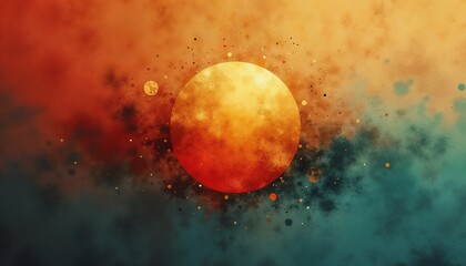 Abstract art depicting sun rising in an artistic concept of solstice and equinox, day and night contrast, colorful design, copy space