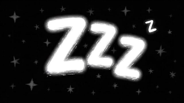 White hand-drawn Zzz letters on a black isolated background, symbolizing sleep or boredom. Comic cartoon visual element for rest and inactivity concept. Sleepy sign, nap time.
