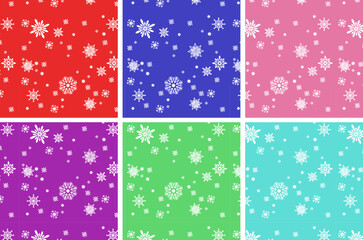 Colorful Snowflake Seamless Pattern Set Winter Christmas Vector Backgrounds