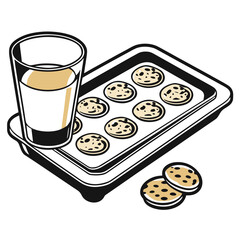 Cookie tray with milk and cookies in a modern style illustration  