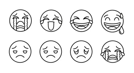Emoji line art set expressing a range of emotions