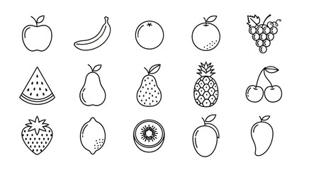 Collection of fruit outlines for coloring or design