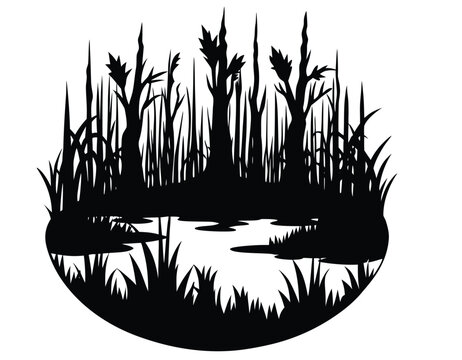 Swamp With Trees Silhouette Illustration Graphic Resource Vector Design