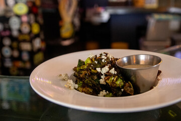 Brusselsprouts with blue cheese crumbles