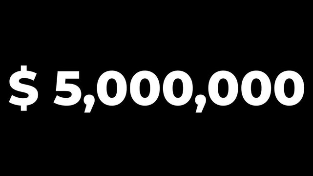 Money counter animation in Dollars from 0 to 5000000. Finance and business concept