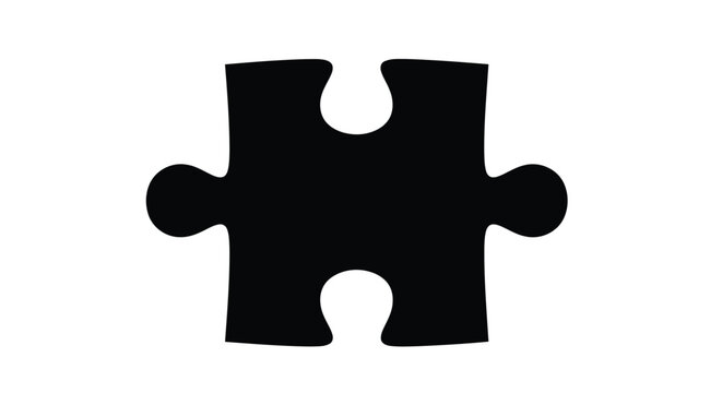 Vector illustration of a single black puzzle piece isolated on, symbolizing connection, solution, strategy, and problemsolving concept