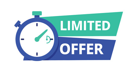 Vector illustration of limited offer banner with stopwatch icon, symbolizing timesensitive promotion, sale, or discount, isolated on