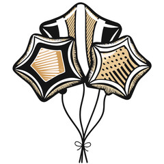 Decorative star-shaped balloons in gold and black design  