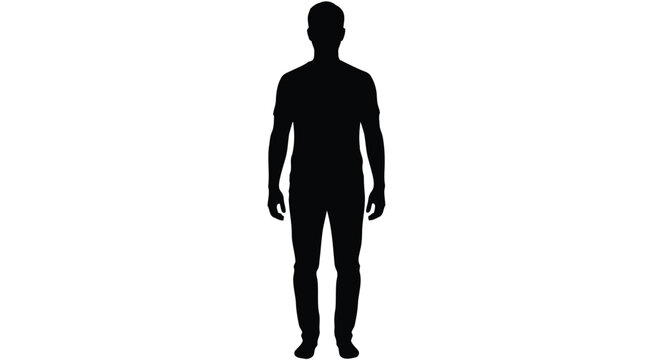 Vector illustration of full body silhouette of a standing adult man in a casual pose, facing forward, with a neutral stance, isolated on