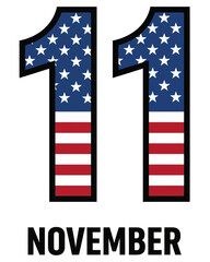 Obraz premium November 11th symbol representing Veterans Day American flag-inspired design in the form of the number eleven, showcasing patriotism and remembrance for veterans and the US