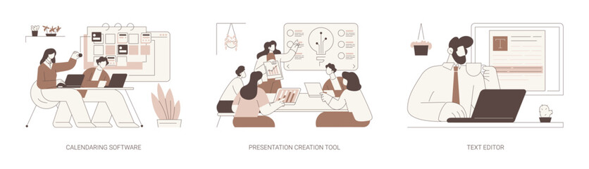 Working with software isolated cartoon vector illustrations se