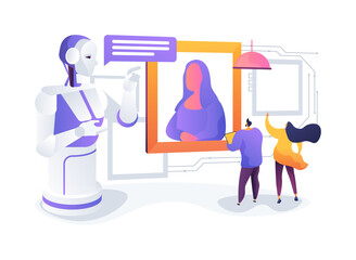 Interactive Museum Guide Robot abstract concept vector illustration.